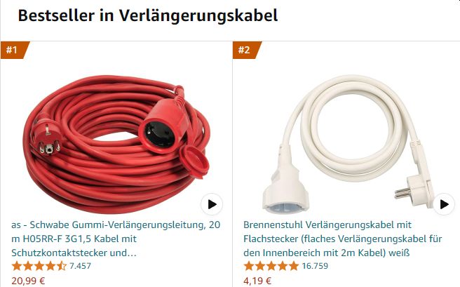 Amazon: 20 Meter Verlängerungskabel mit IP44 für 20,99 Euro