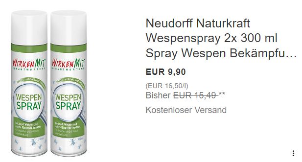 Ebay: "Naturkraft Wespenspray" im Doppelpack für 9,99 Euro