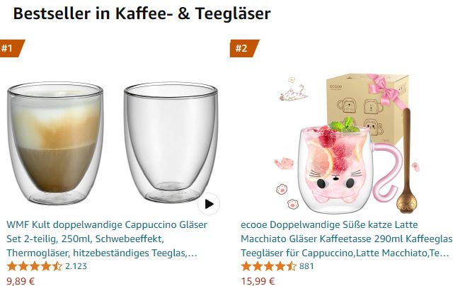 Amazon: Doppelwandige Cappuccino-Gläser von WMF im Set für 9,89 Euro