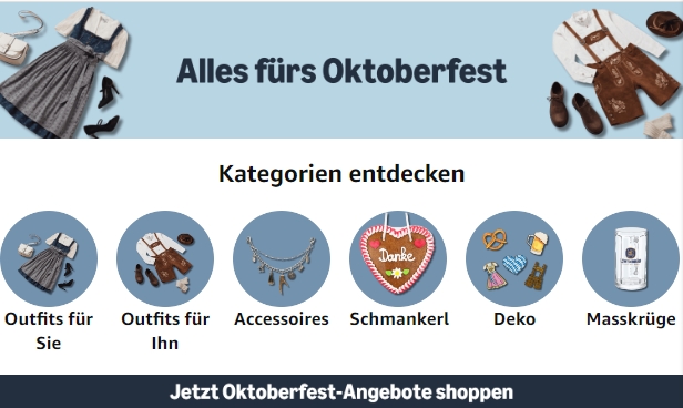 Amazon: Oktoberfest-Spezial mit Tracht und Lebensmitteln