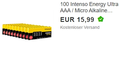 Ebay: 100er-Pack AAA-Batterien von Intenso für 15,99 Euro