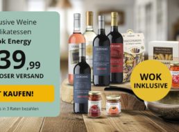 Giordano: Weinpaket mit 8 Flaschen, 5 Delikatessen und 1 Wok für 39,99 Euro