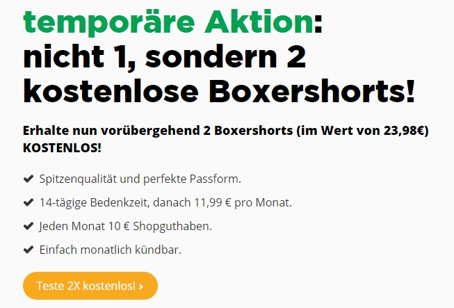 Gratis: Doppelpack Boxershorts und Wäscheset zum Nulltarif