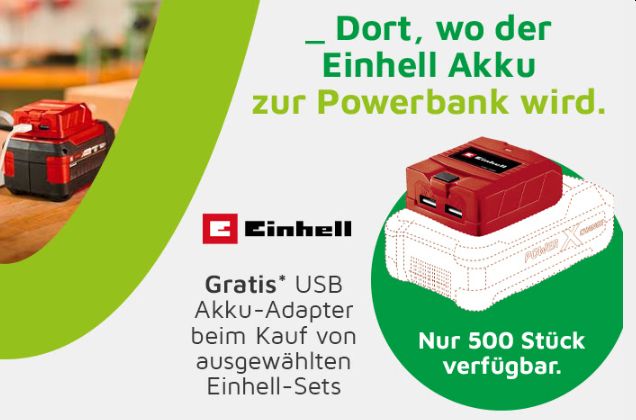 Gratis: Akku-Adapter beim Kauf von Einhell-Produkten geschenkt