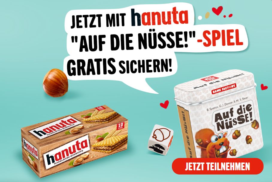 Gratis: Hanuta-Spiel "Auf die Nüsse!" beim Kauf von zwei Produkten