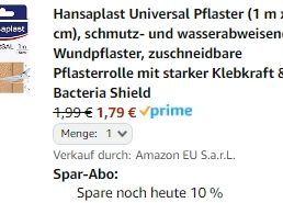 Amazon: „Hansaplast Universal Pflaster“ ab 1,79 Euro