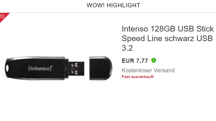 Ebay: Intenso-USB-Stick mit 128 GByte für 7,77 Euro