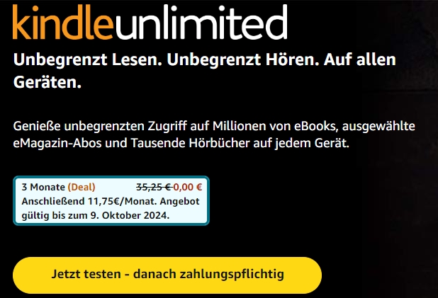 Gratis: Kindle Unlimited drei Monate zum Nulltarif