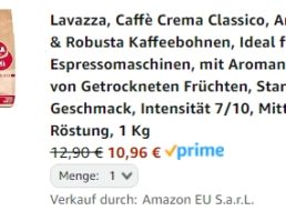 Amazon: Lavazza „Caffè Crema Classico“ für 10,96 Euro im Sparabo