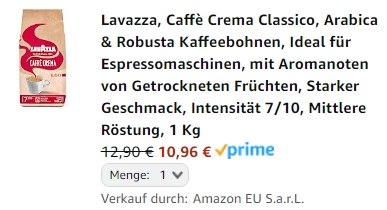 Amazon: Lavazza "Caffè Crema Classico" für 10,96 Euro im Sparabo