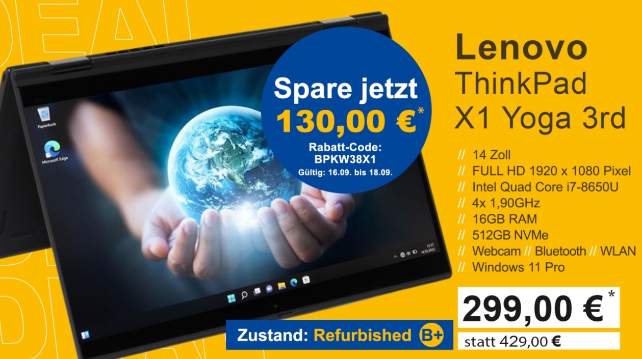 Lenovo: ThinkPad X1 Yoga 3rd als B-Ware für 299 Euro