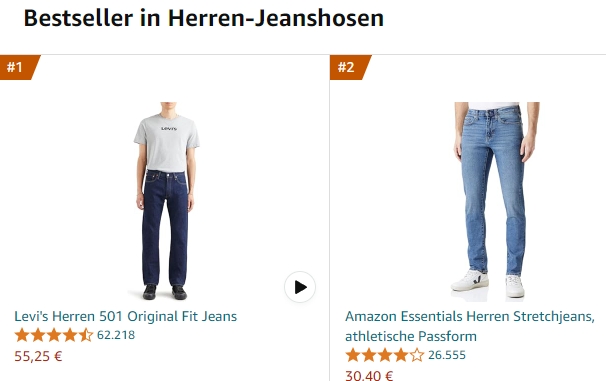 Amazon: Levis 501 jetzt ab 55,25 Euro frei Haus zu haben