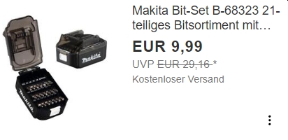 Ebay: 21-teiliges Bitsortiment von Makita für 9,99 Euro