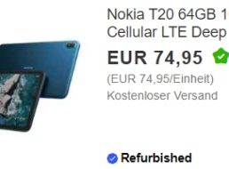 Ebay: LTE-Tablet Nokia T20 Refurb für 57 Euro