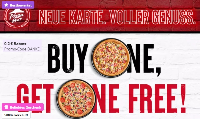 Groupon: 2-für-1-Pizza bei Pizza Hut für 80 Cent