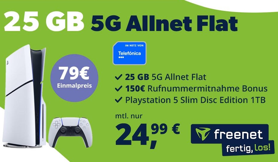 Freenet: PS5 für 79 Euro zur 5G-Flat mit 25 GByte