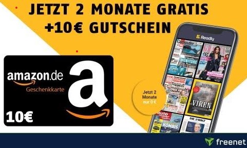 Gratis: Amazon-Gutschein über 10 Euro zur kostenlosen Readly-Flat