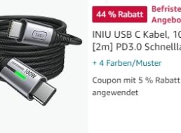 Amazon: USB-C-Kabel mit 100 Watt Leistungsabgabe für 6,41 Euro