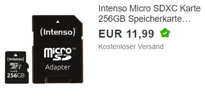 Ebay: Intenso Micro SDXC Karte mit 256 GByte für 11,99 Euro