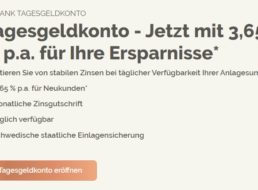 Tagesgeld: 3,65 Prozent mit monatlicher Auszahlung bei TFBank