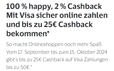 Visa: Cashback-Aktion bis zum 15. Oktober 2024