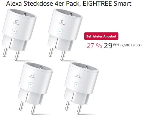 Amazon: Viererpack Alexa-Steckdosen für 29,99 Euro