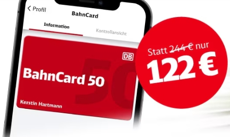 BahnCard 50: Aktionspreis von 122 statt 244 Euro