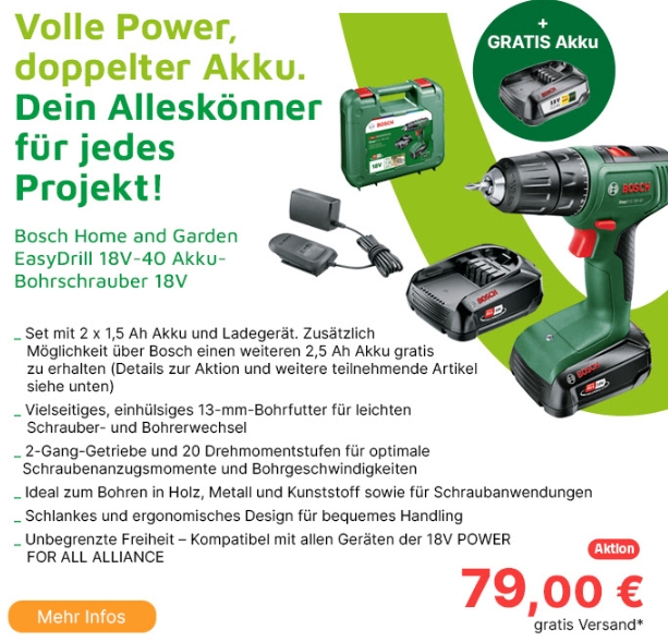 Völkner: Akku-Bohrschrauber Bosch EasyDrill für 79 Euro frei Haus