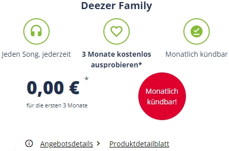 Gratis: 3 Monate Deezer Family für 0 statt 45 Euro