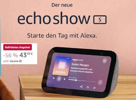 Amazon: Echo Show 5 generalüberholt für 43,99 Euro