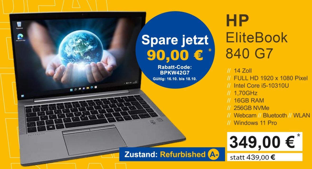 HP: EliteBook 840 G7 mit Windows 11 und LTE refurb für 349 Euro