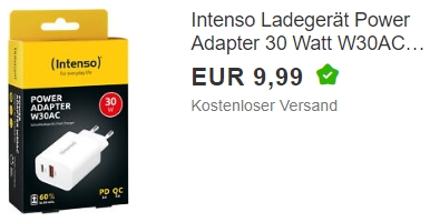 Ebay: Intenso W30AC Ladegerät mit 30 Watt für 9,99 Euro frei Haus