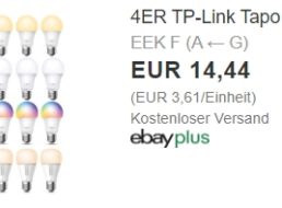 Ebay: Viererpack smarte LED-Leuchten für 14,44 Euro