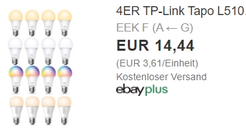 Ebay: Viererpack smarte LED-Leuchten für 14,44 Euro