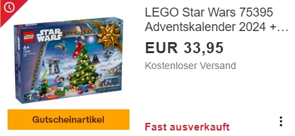 Lego: Star Wars Adventskalender 2024 via Gutschein für 28,86 Euro