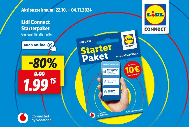 Lidl Connect: Starterpaket mit 10 Euro Guthaben für 1,99 Euro