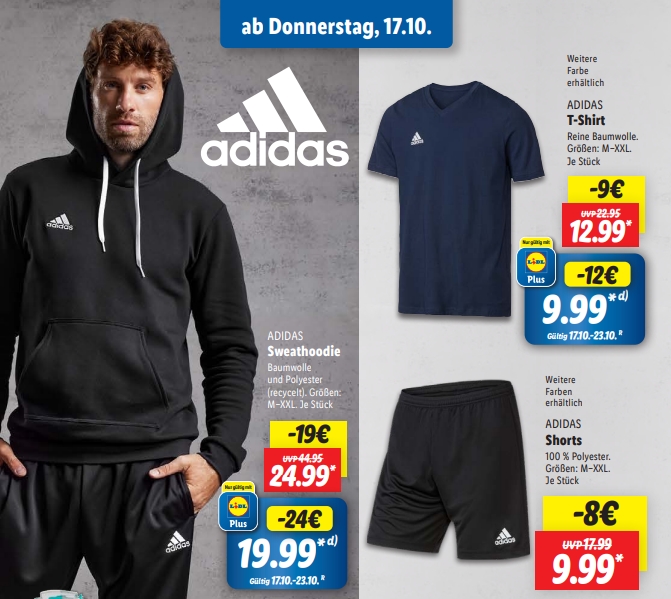 Lidl: Adidas-Artikel ab 9,99 Euro im Angebot