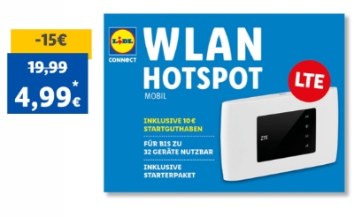 Lidl Plus: WLAN-Hotspot mit 10 Euro Guthaben für 4,99 Euro