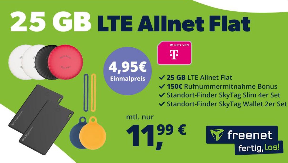 Freenet: Telekom-Flat mit sechs GPS-Trackern für 11,99 Euro