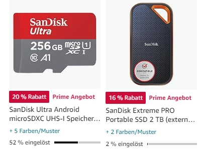 Amazon: Sandisk-Speicherkarte mit 256 GByte für 15,89 Euro