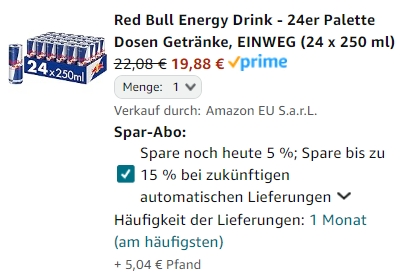 Amazon: Red Bull im Sparabo zum Dosenpreis von 83 Cent