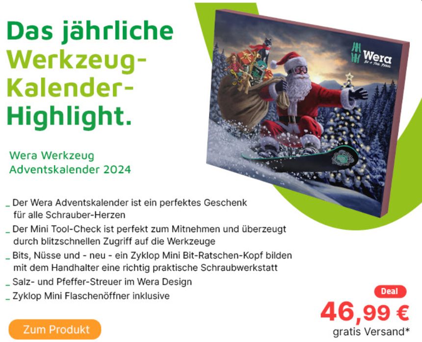 Völkner: Wera-Adventskalender 2024 für 46,99 Euro frei Haus