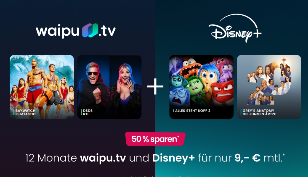 Waipu.tv: Kombiangebot mit Disney+ für 9 Euro / Monat