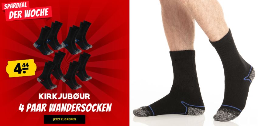 Sportspar: 4 Paar Outdoor-Wandersocken von Kirkjubour für 4,44 Euro