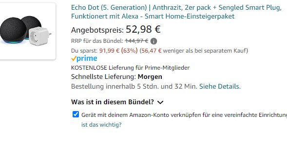 Amazon: 2 x Echo Dot und Smart Plug für 52,98 Euro