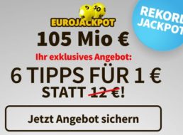 Eurojackpot: 105 Millionen Euro zu gewinnen, 6 Felder für 1 Euro