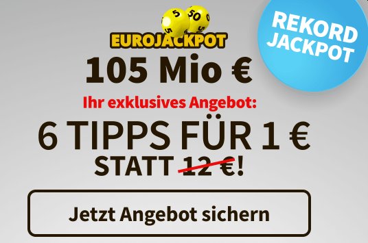 Eurojackpot: 105 Millionen Euro zu gewinnen, 6 Felder für 1 Euro