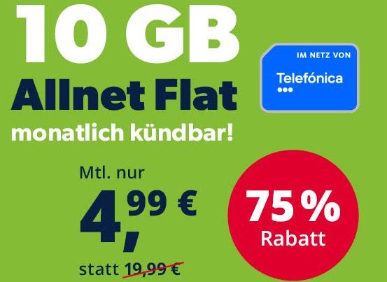 Knaller: 10 GByte 5G-Volumen für 4,99 Euro / Monat