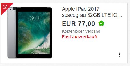 Ebay: Apple iPad 2017 als B-Ware für 69,30 Euro