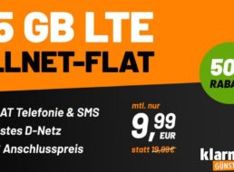 Klarmobil: Allnet-Flat im Telekom-Netz mit 25 GByte LTE für 9,99 Euro